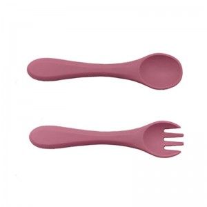 Siliconen lepel en vork voor bady voeding, eerste fase baby baby\'s lepels