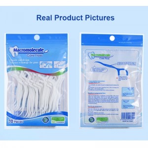 30 Picks Hoge Kwaliteit Macromolecuul Polyethyleen Fiber Stock Wholesale OEM Private Label Bag Dental Floss Pick