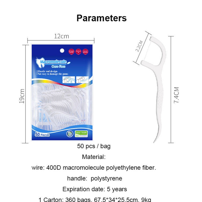 Effectieve reiniging Privé Label Hoge kwaliteit 50 stks Dental Floss Pick OEM-tas Verpakking Dental Floss