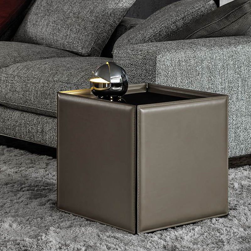 Italiaans minimalistisch designcentrum eindtafel lage hoogte moderne marmeren top vierkante lederen salontafel voor woonkamer
