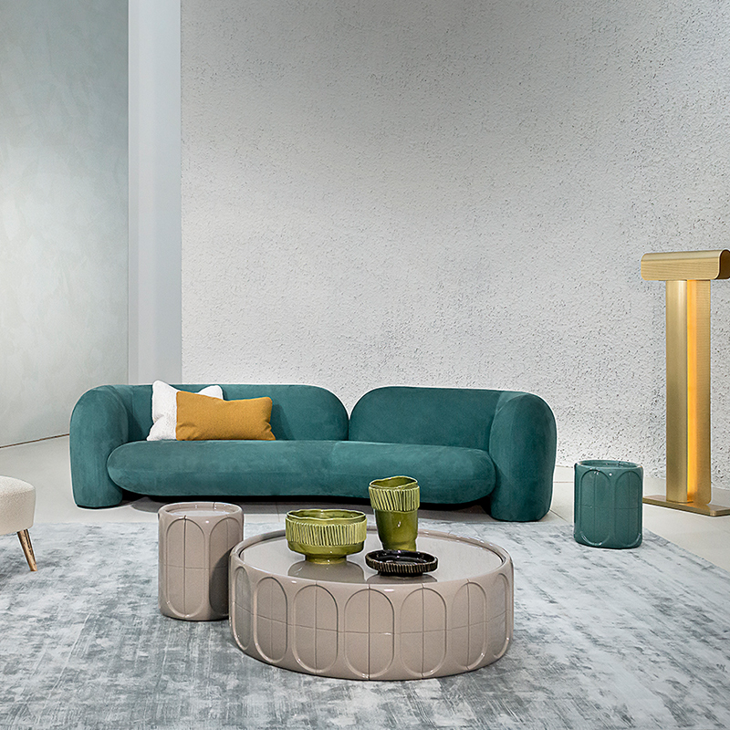 Moderne minimalistische grijze glasvezelbasis Big rondenatuurlijke marmeren top koffietafels woonkamer meubels