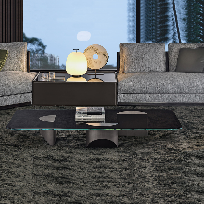 Italiaans ontwerp roestvrij stalen been Grote luxe zwart glas ronde koffietafel modern voor woonkamer meubels