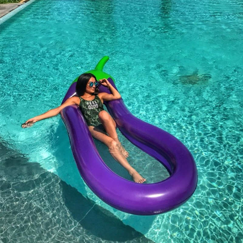 Hot selling Nieuwe opblaasbare auberginenetto float, opblaasbaar water speelgoed voor zwembad, strand