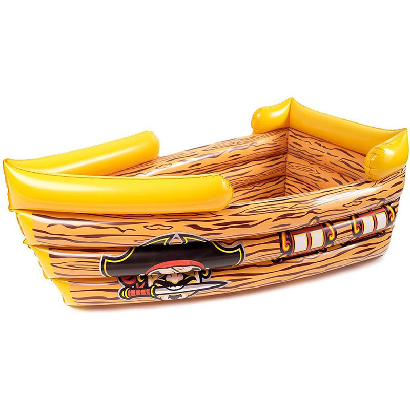 Opblaasbare PVC Bruin en Geel Piraatschip met Crossbone-vlag, Decoratieve Partij Drink Cooler Toy