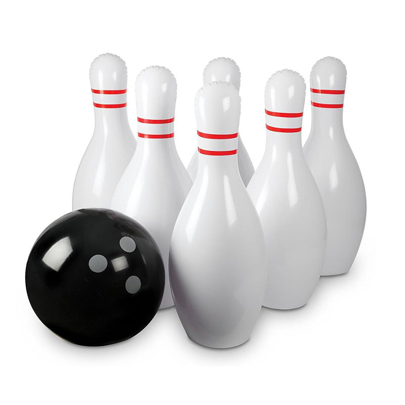 Opblaasbare bowling set bevat een grote bal en 6 opblaasbare bowling pins jumbo bowling set game voor kinderen