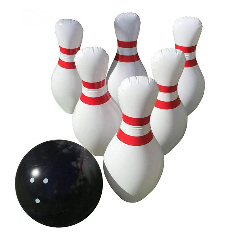 Opblaasbare bowling set bevat een grote bal en 6 opblaasbare bowling pins jumbo bowling set game voor kinderen