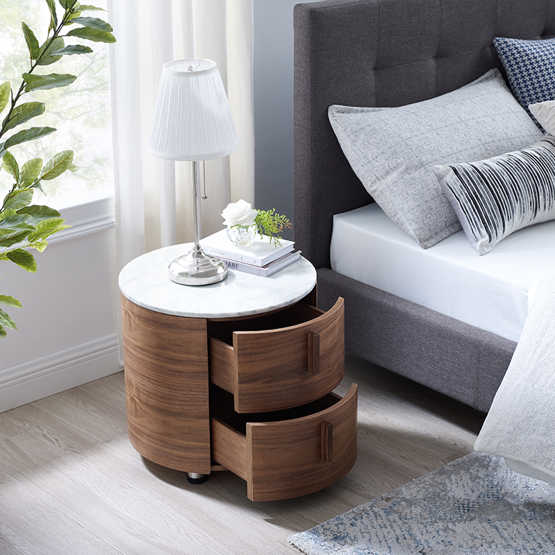 Moderne luxe marmerennachtkastjes met rondenachtkastje met 2 laden voor slaapkamer