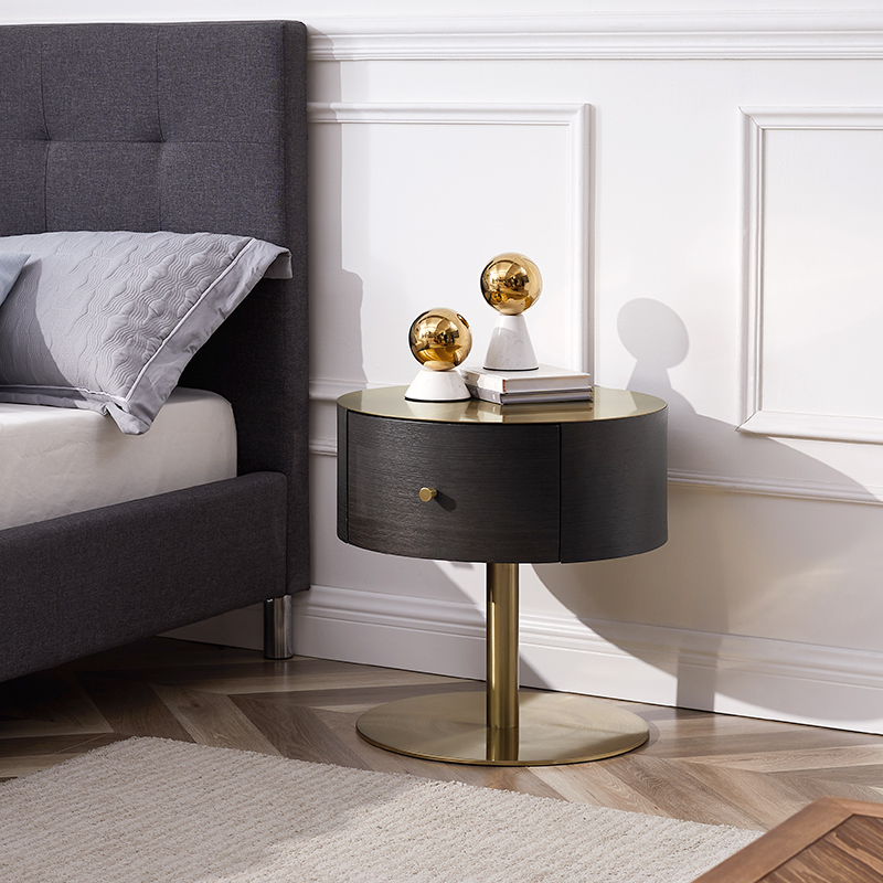 eiken kleur goud metaal roestvrijstalennachtkastje moderne luxe rondenachtkastje tafel