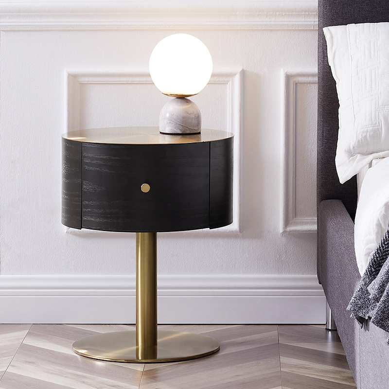 eiken kleur goud metaal roestvrijstalennachtkastje moderne luxe rondenachtkastje tafel
