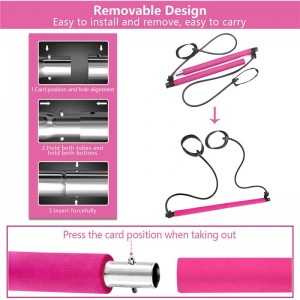 Pilates Bar Set, draagbare yoga -oefening pilatus stick met weerstandsband voetlus, fitnessapparatuur