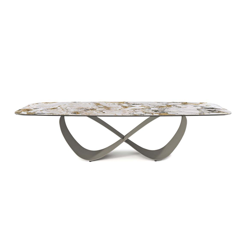 Italiaans high -end aangepaste roestvrij staal Moderne lange luxe rechthoekige rechthoekige zwart sintered stenen eettafel 12 zitt