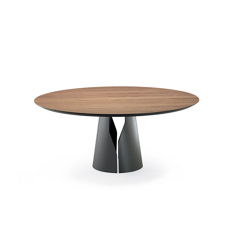 Noordse ruimtes reddende stalen voetstuk Walnoot massief hout ronde eettafel set 6 zitter