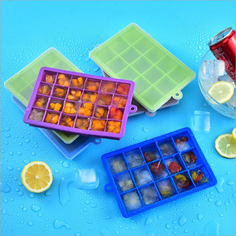 BPA Gratis 15-holtes siliconen met deksel ijsmaker schimmel vierkante vorm siliconen ijs ijs kubusbladen