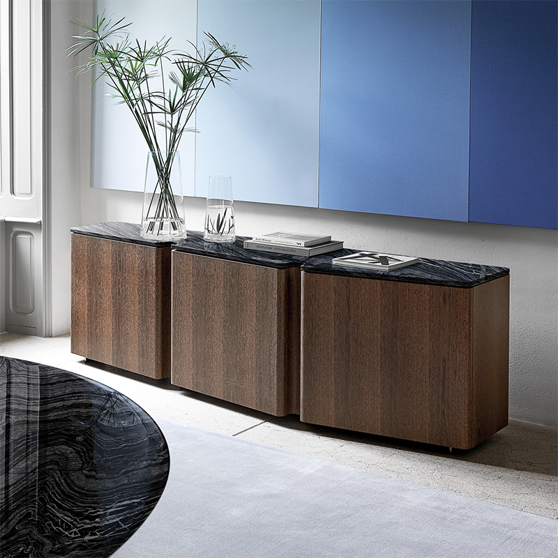 Italiaanse luxe bar buffet houten tv -kast ontwerp zwart marmeren bovenboard