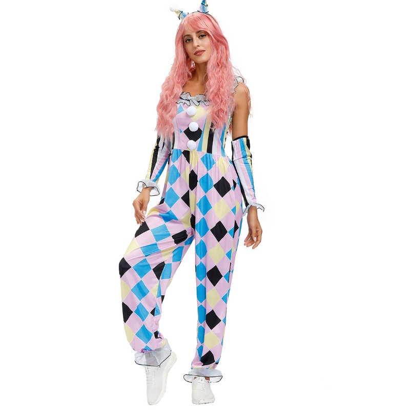 Carnaval clown kostuums circus jumpsuit handschoenen 3 -delige set