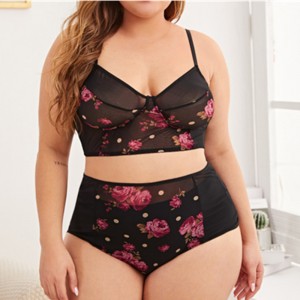 Groothandel sexy bedrukte zwarte lingerie set