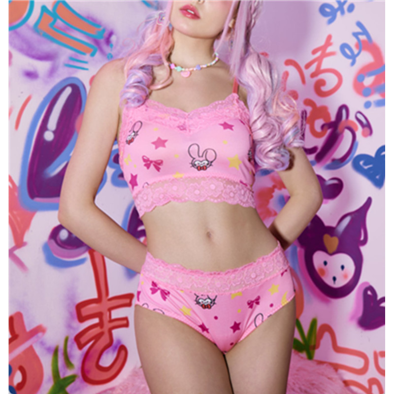 Schattige konijnenster print 2 -delige comfortabele sexy lingerie