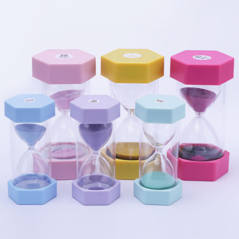 30 minuten Leraar zandklok Purple Hexagon Plastic Hourglass Sand Timer voor woningdecoraties en onderwijs