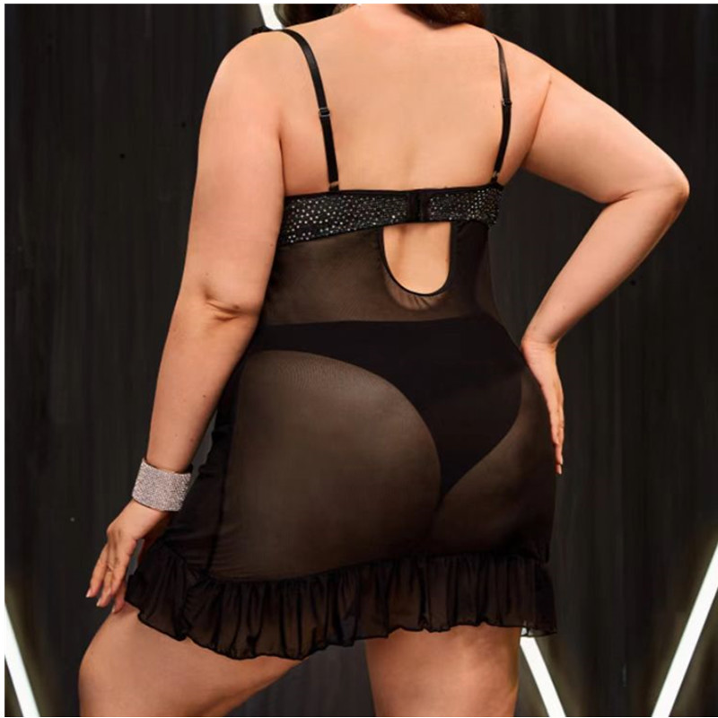 Glanzende sexynachtjaars kanten schouderbanden glanzende beha'snachtkleding sexy gaas suspender rok