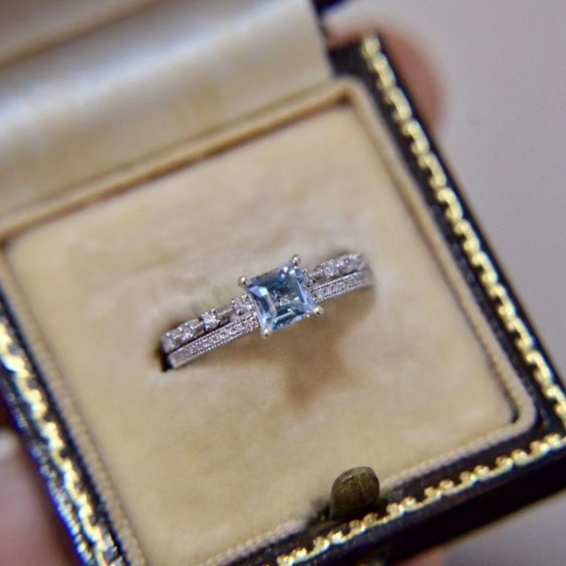 Aquamarine dubbel ontwerp edelsteen ring voor meisje