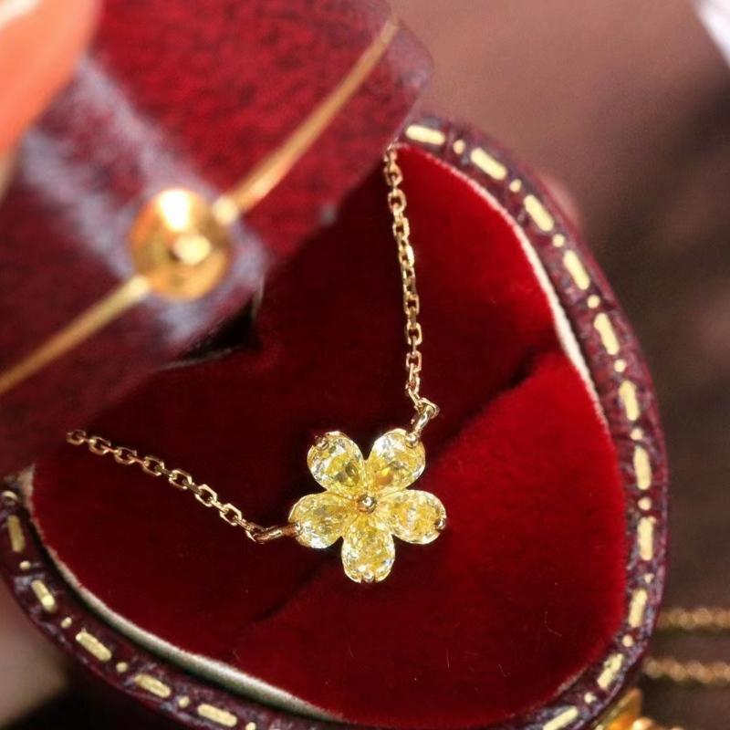 18k/14k/10k gouden gele diamant bloemblaadje ketting voor meisje