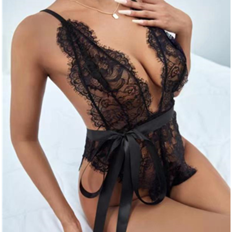 Sexy kant teddy zwart sexy kanten bustiers sexy teddies lingerie met lint boog