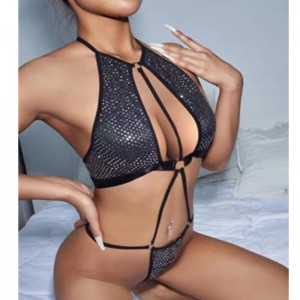 Sexy string -slip teddy met zinkschijnende stof voor sexy bustiers