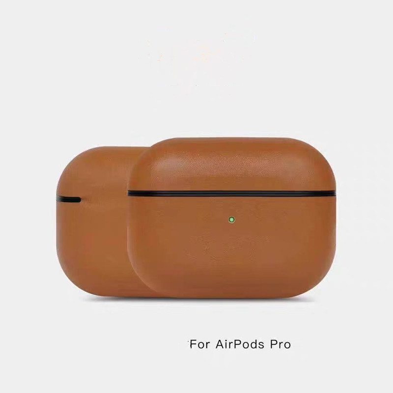 AirPods Pro Leather Case, echte retro-oliewas gekke paardenleren hoesje, volledig handgemaakt, vooraan LED zichtbaar, (donkerbruin)