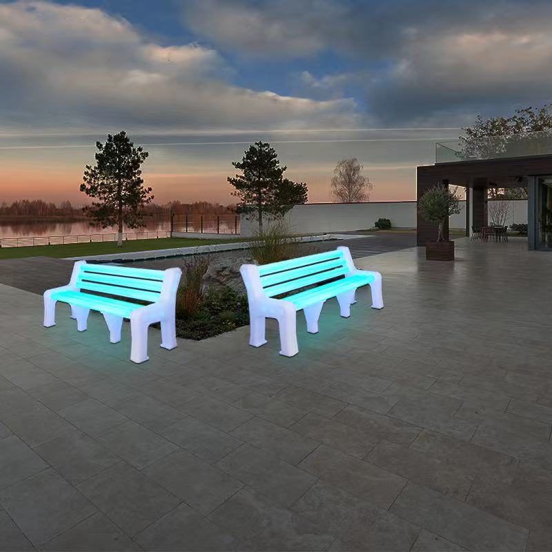 LED gloeiende parkbanken voor buiten, PE -plastic batterij bediende tuinbank, serre, patio, gazon of tuinstoel, kan 600 kg dragen