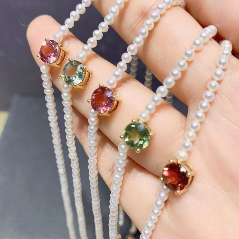 Tuochen sieraden 18k gouden zoetwaterparel toermalijn ketting