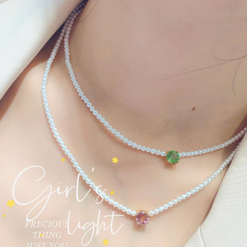 Tuochen sieraden 18k gouden zoetwaterparel toermalijn ketting
