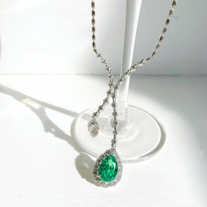 NIEUW S925 SILVER 10CT PA BLAUWE DROP-VLEIDE Mermaid ketting Hoge koolstofdiamant voor meisjes