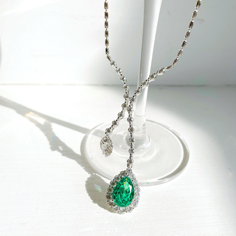 NIEUW S925 SILVER 10CT PA BLAUWE DROP-VLEIDE Mermaid ketting Hoge koolstofdiamant voor meisjes