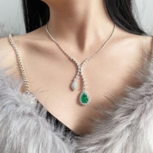 NIEUW S925 SILVER 10CT PA BLAUWE DROP-VLEIDE Mermaid ketting Hoge koolstofdiamant voor meisjes