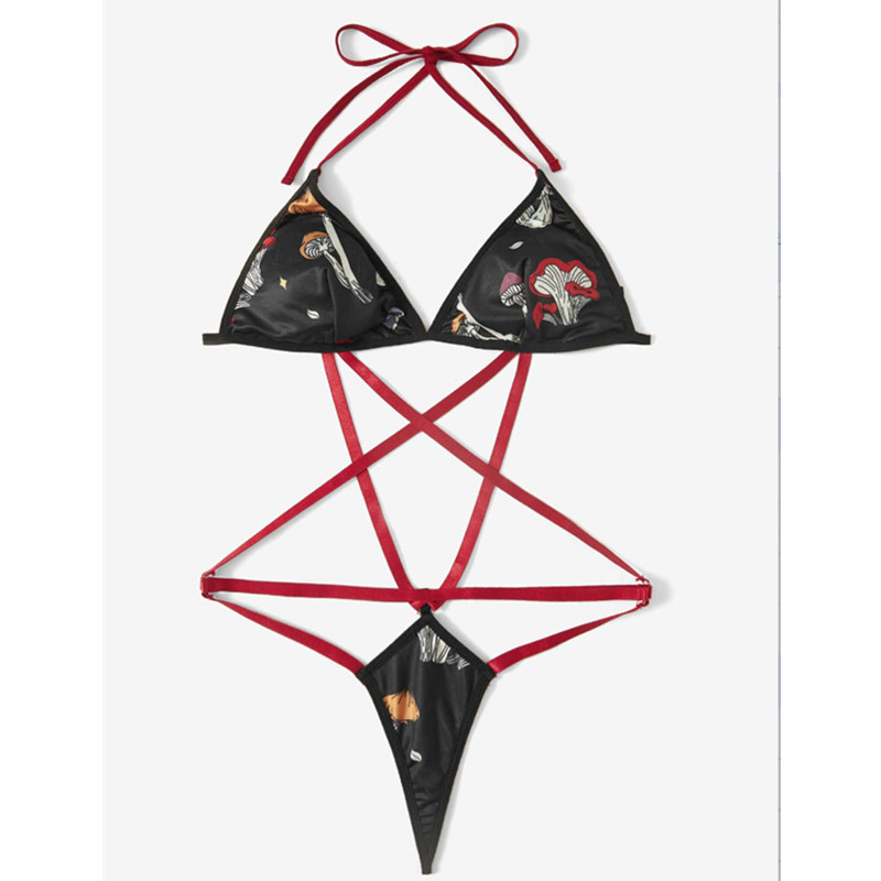 Print halter Thong Design Bodysuit Sexy Criss Cross Teddy en Bustier