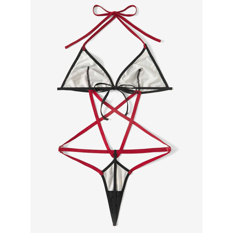 Print halter Thong Design Bodysuit Sexy Criss Cross Teddy en Bustier