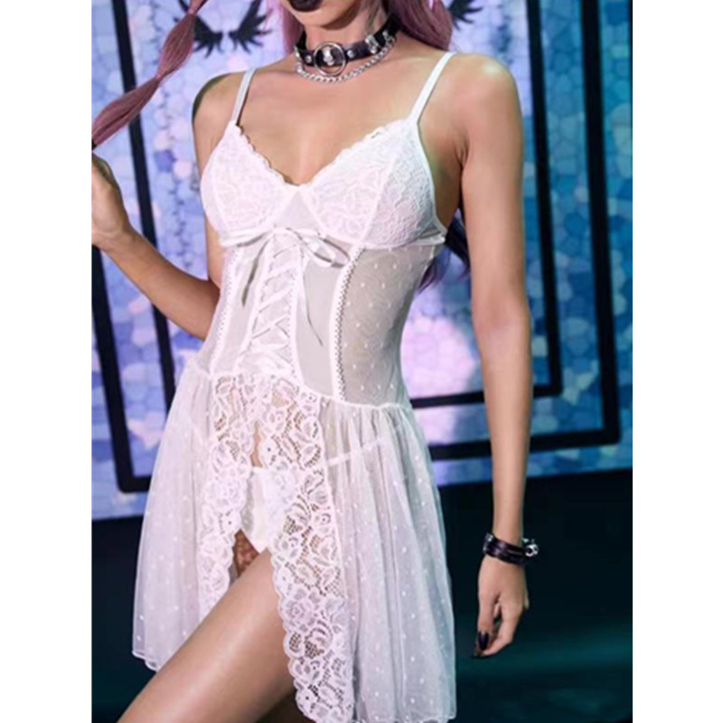 Frill trim transparant gaas flyaway rok bloemen kanten mesh cami kostuum met string
