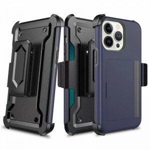 Geschikt voor Apple iPhone13Pro mobiele telefoonhoes, met ingebouwde kaartontwerp mobiele telefoonhoesje en bracket mobiele telefoon lederen case