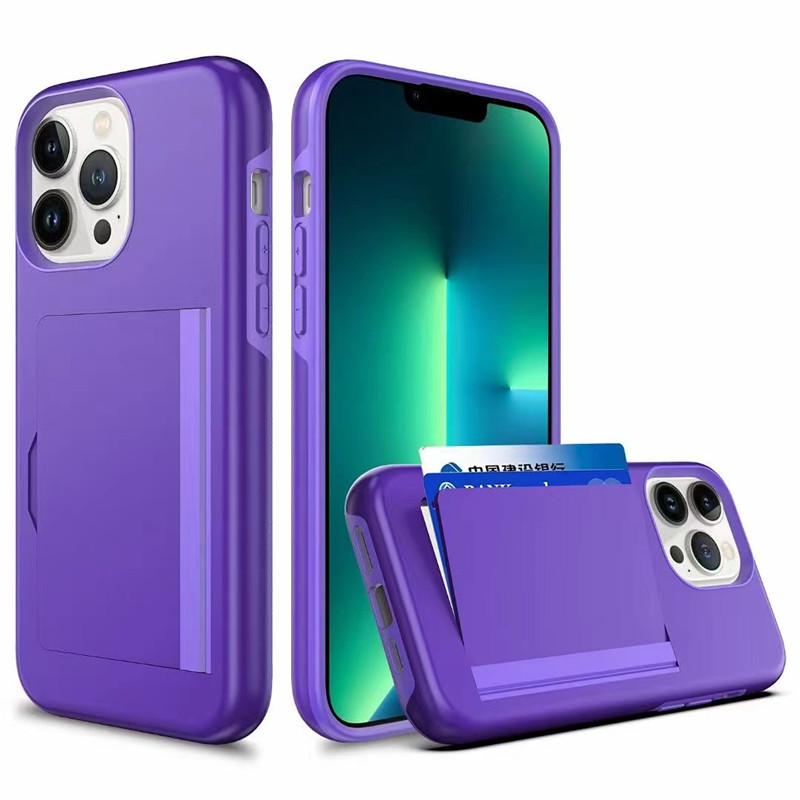 Geschikt voor Apple iPhone13Pro mobiele telefoonhoes, met ingebouwde kaartontwerp mobiele telefoonhoesje en bracket mobiele telefoon lederen case