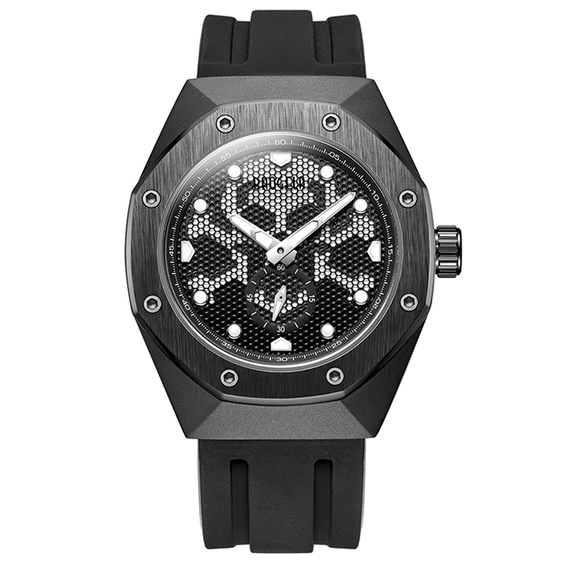 Baogela Skeleton Quartz kijktnaar mannen sport leger militaire polshorloge lichtgevende waterdichte siliconenband man1901 zwart wit