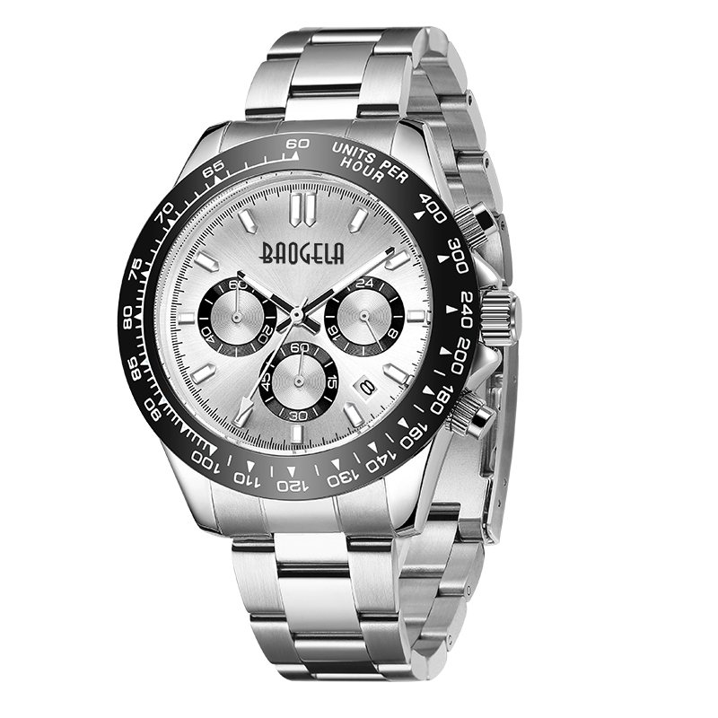Baogela Men kijken topmerk luxe sportkwarts horloges roestvrijstalen riem waterdichte chronograaf polshorloge 2210 zwart wit
