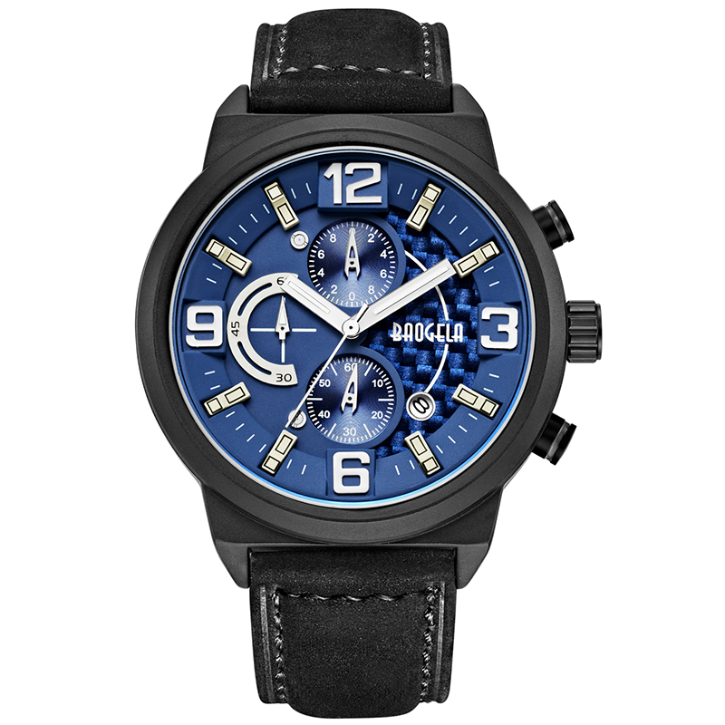 Baogela Men's Black Sports Quartz Kijk Leisure Fashion Analog Timing Watch Display Men \\'s Watch 1709 Black Blue