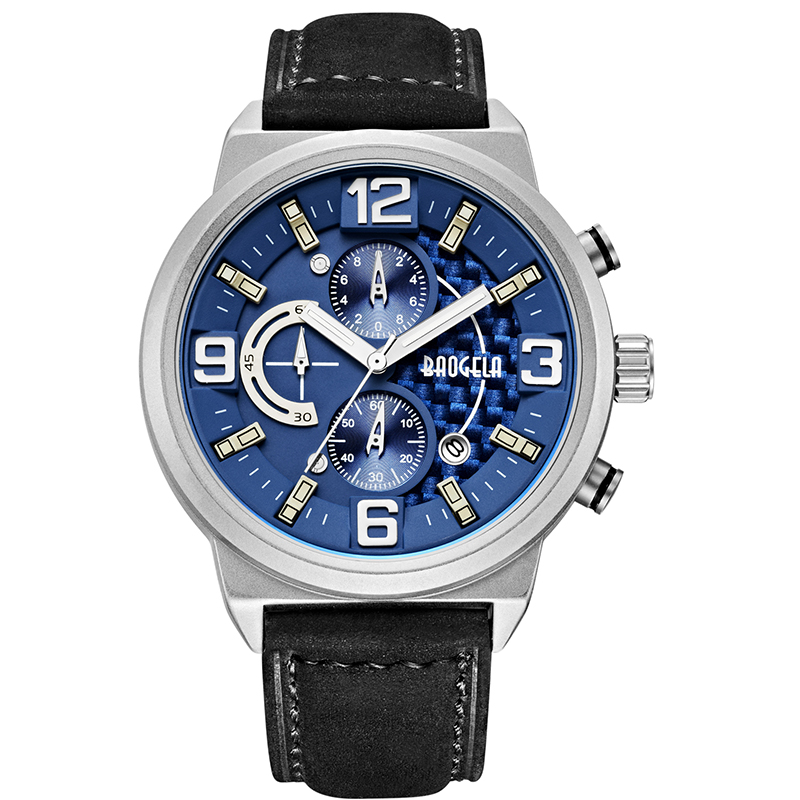 Baogela Men's Black Sports Quartz Kijk Leisure Fashion Analog Timing Watch Display Men \\'s Watch 1709 Black Blue