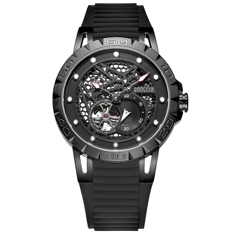 Baogela New Top Brand Luxury Men \\ 's horloges skelet automatisch mechanisch horloge voor mannen waterdichte polshorloge 6772 zwart