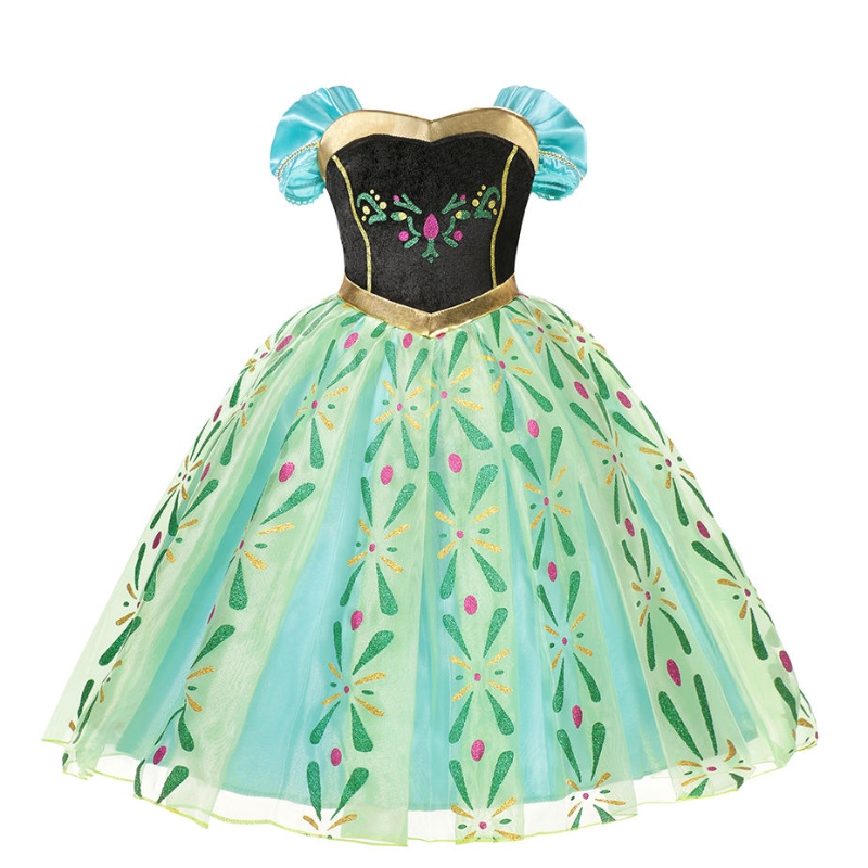 Anna Princess Dress For Girls Classic Floral Short Mesh Prom Gown Kids Halloween Cosplay Snow Queen Party kostuums