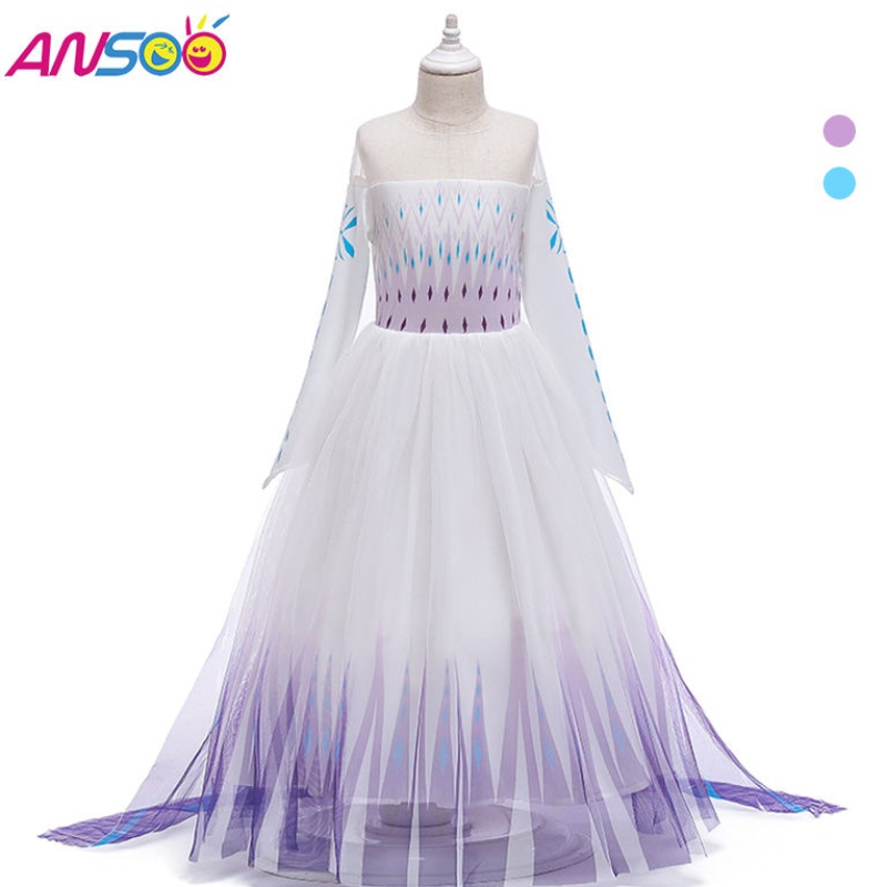 Anoo Snow Queen 2 Cosplay Girls Jurk zomer Casual Mesh Princess Dress Party Performance 4-12 jaar Kids Elsa-jurken