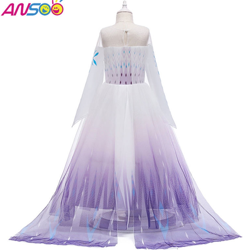 Anoo Snow Queen 2 Cosplay Girls Jurk zomer Casual Mesh Princess Dress Party Performance 4-12 jaar Kids Elsa-jurken