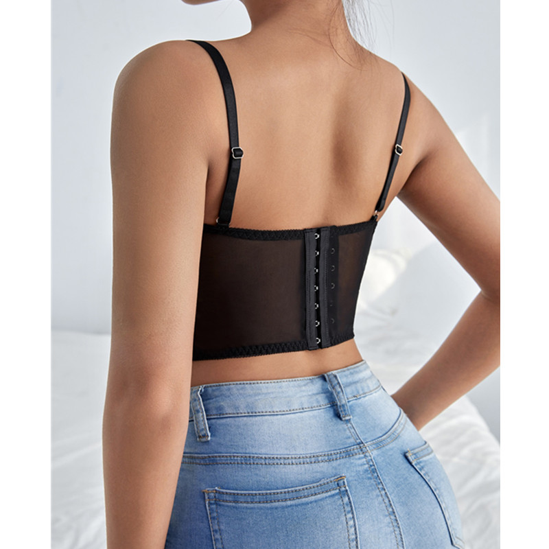 Vast contrast mesh pure kant cami top met één paar kousenband