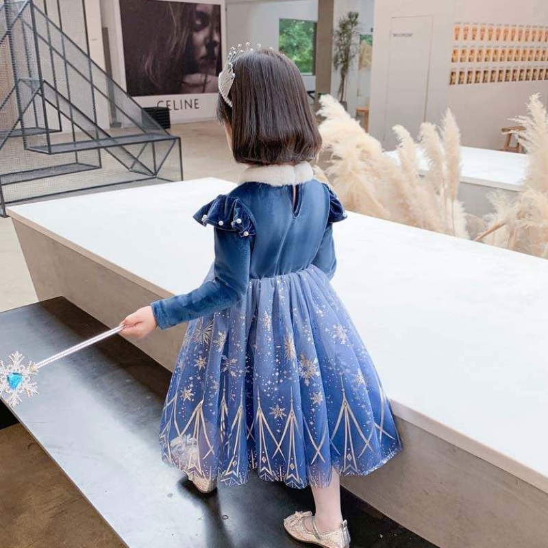 Geschenkideeën Lang achterbleek Lace Bling Lades Split Hem Ana Elsa Dress HCGD-033