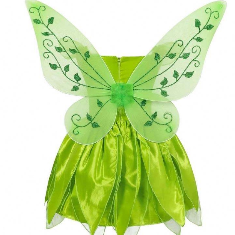 Toddler Kid Halloween Cosplay Birthday Outfits Set Dancing Butterfly Green Fairy Wing Tinker Bell Dress 2-10T HCTB-001